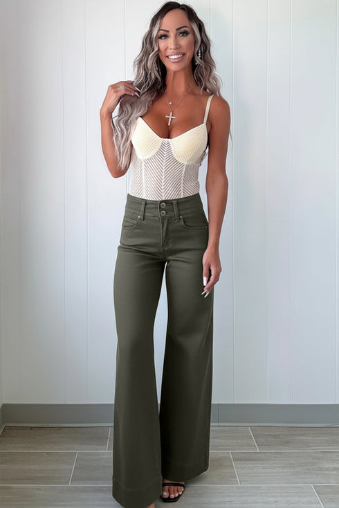 Double Button High Waist Wide Leg Flared Jeans