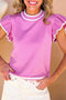 Edge Piping Ruffled Sleeve Round Neck Knit Top