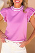 Edge Piping Ruffled Sleeve Round Neck Knit Top
