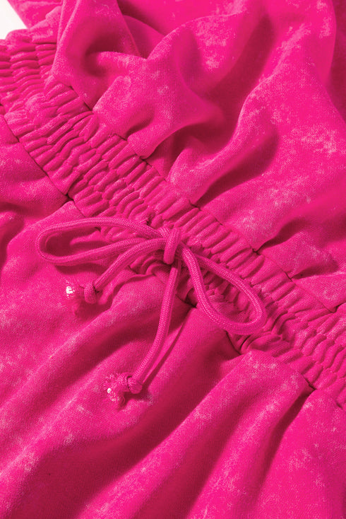 Edgy Casual Mineral Wash Short Sleeve Drawstring Cutout Back Romper