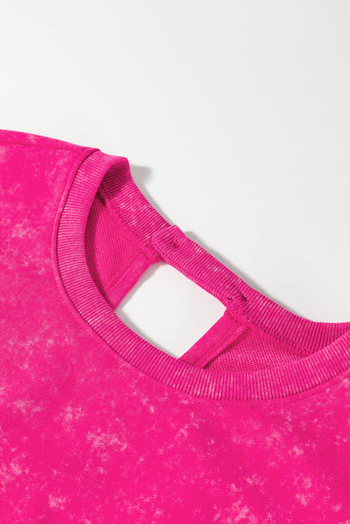 Edgy Casual Mineral Wash Short Sleeve Drawstring Cutout Back Romper