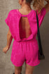 Edgy Casual Mineral Wash Short Sleeve Drawstring Cutout Back Romper