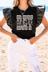 Edgy Chic Game Day Graphic Faux Leather Statement Sleeve Top