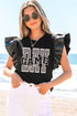 Edgy Chic Game Day Graphic Faux Leather Statement Sleeve Top