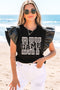 Edgy Chic Game Day Graphic Faux Leather Statement Sleeve Top
