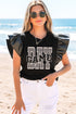 Edgy Chic Game Day Graphic Faux Leather Statement Sleeve Top