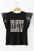 Edgy Chic Game Day Graphic Faux Leather Statement Sleeve Top