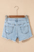Edgy Vibe High Rise Distressed Raw Hem Denim Shorts