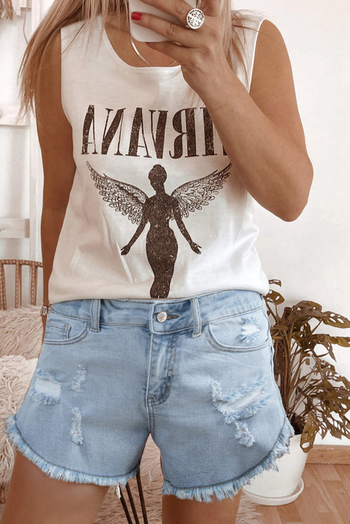 Edgy Vibe High Rise Distressed Raw Hem Denim Shorts