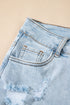 Edgy Vibe High Rise Distressed Raw Hem Denim Shorts