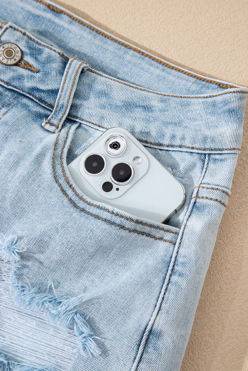 Edgy Vibe High Rise Distressed Raw Hem Denim Shorts