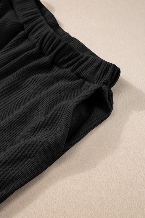 Textured Ribbed Ruffle Tank Top Wide Leg Pant Set