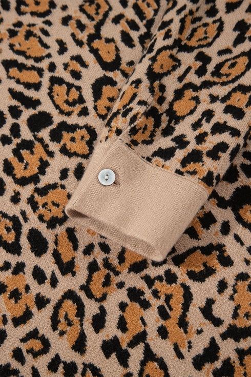 Leopard Print Button Up Long Sleeve Viscose Blend Cardigan