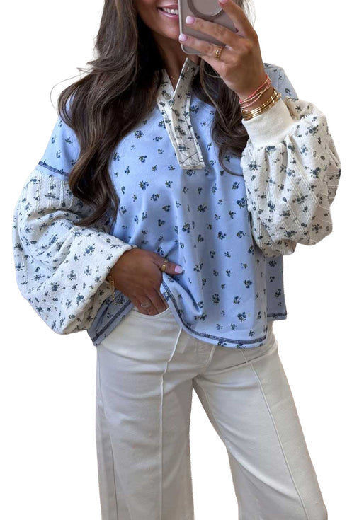 Seamed Floral Print Southern Belle Long Sleeve Top