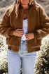 Exclusive Solid Sherpa Fleece Ribbed Collar Bomber Jacket