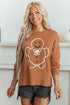 Embroidered Oversized Drop Shoulder Round Neck Pullover Sweater