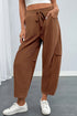 Polyester Corduroy Elastic Waist Drawstring Cargo Pants
