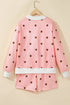 Polka Dot Ribbed Trim Long Sleeve Short Set