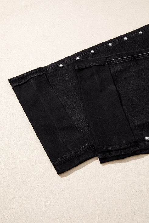 Studded Bead Detail Straight Leg Loose Jeans