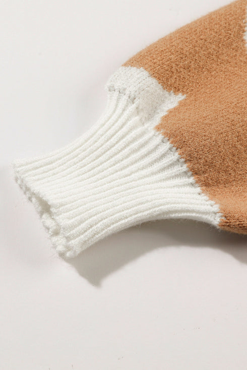 Abstract Floral Print Mock Neck Knit Sweater