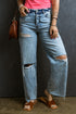 Distressed Ripped Raw Hem Casual Straight Jeans