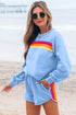 Striped Patchwork Applique Pullover Two Piece Short Set
