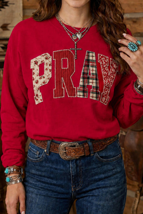 Floral Buffalo Plaid Striped Embroidered Patch Sweatshirt