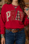 Floral Buffalo Plaid Striped Embroidered Patch Sweatshirt