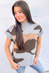 Camouflage Pattern Drop Shoulder High Neck Short Sleeve Shift Sweater