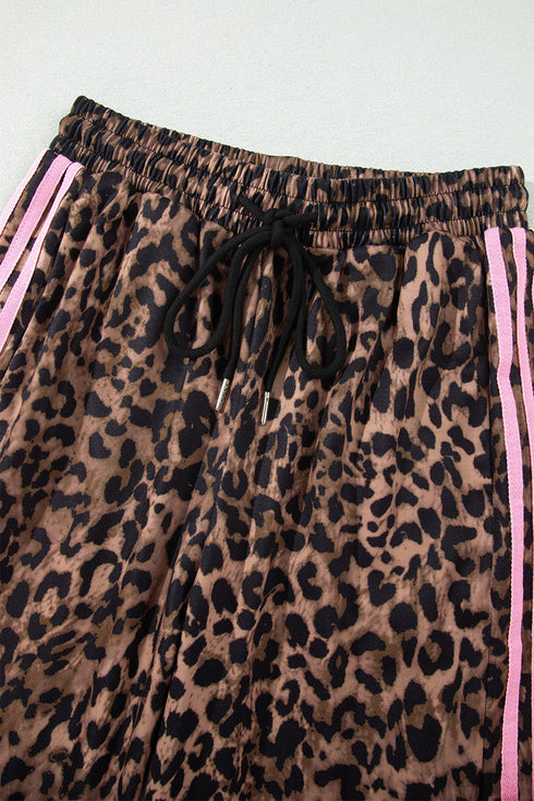 Leopard Print Striped Long Sleeve Top Pant Set