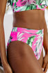 Ribbed Tropical Leaf Print High Waisted Bikini Set