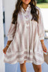 Striped Button Up Three Quarter Sleeve Short Shift Mini Dress