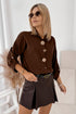 Decorative Button Cluster Tab Long Sleeve Satin Shirt
