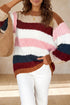 Striped Knit Dropped Shoulder Round Neck Pullover Sweater