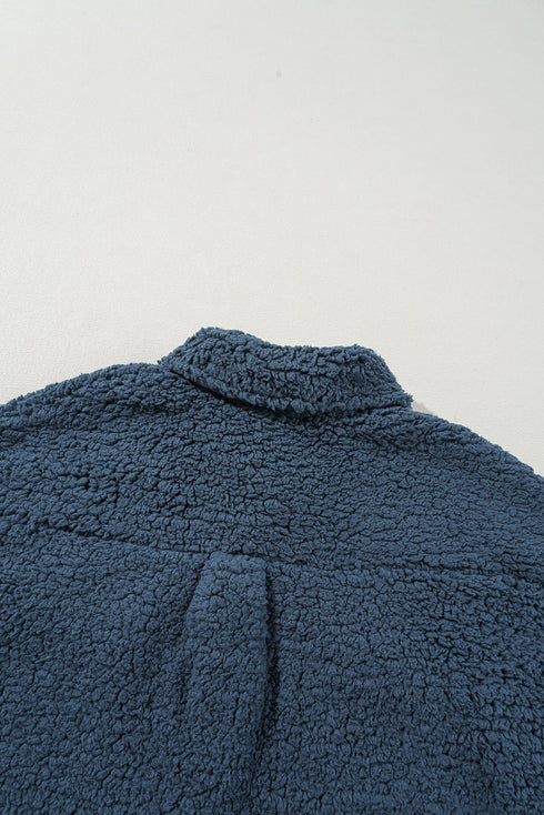 Solid Fleece Flap Pocket Single Breasted Teddy Coat