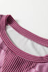 Bold Checkerboard Print Ribbed Trim Pullover Top