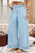 Elastic Waist Ruffled Wide Leg Denim Pants