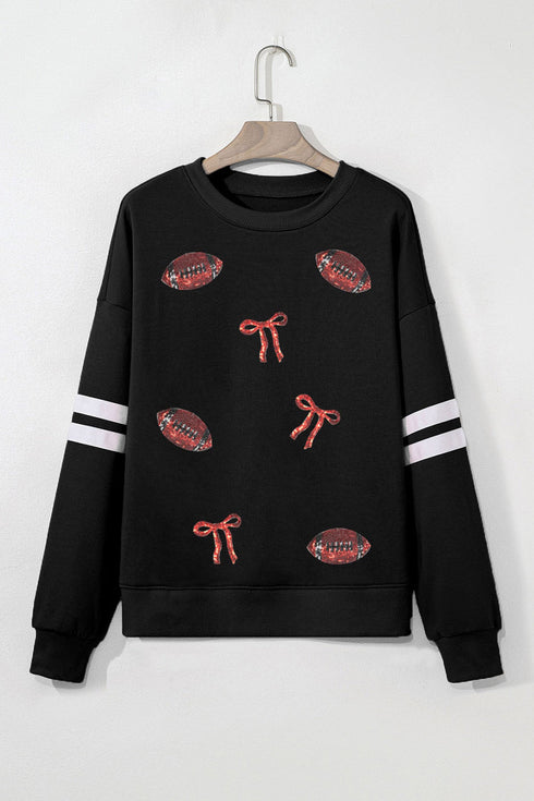 Light Catching Rhinestone Rugby Bow Graphic Sweatshirt