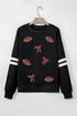 Light Catching Rhinestone Rugby Bow Graphic Sweatshirt