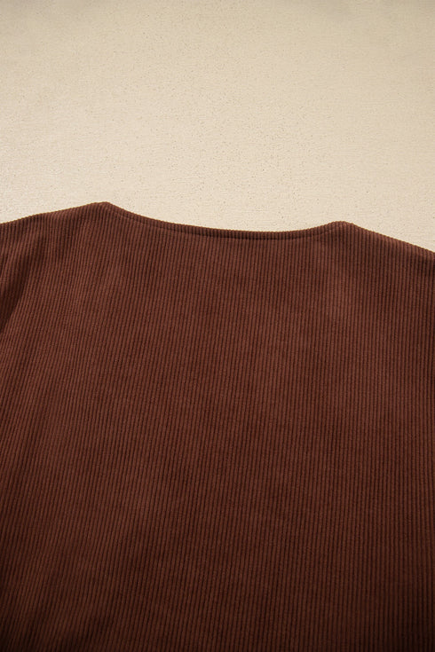 Corduroy V Neck Long Sleeve Mini Dress