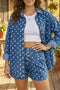 Polka Dot Long Sleeve Collar Shift Tunic Denim Jacket