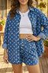 Polka Dot Long Sleeve Collar Shift Tunic Denim Jacket