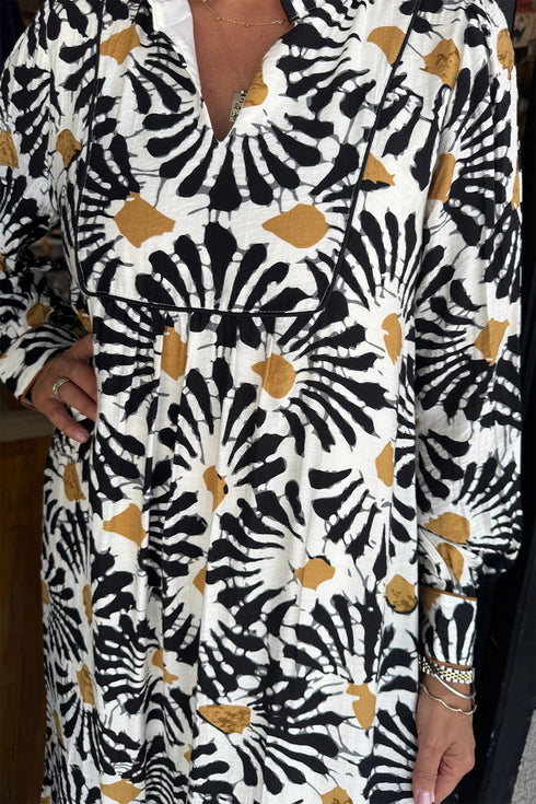 Abstract Floral Print A Line Split Neck Maxi Dress