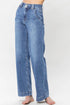 Double Button Zip Fly Wide Straight Leg Jeans