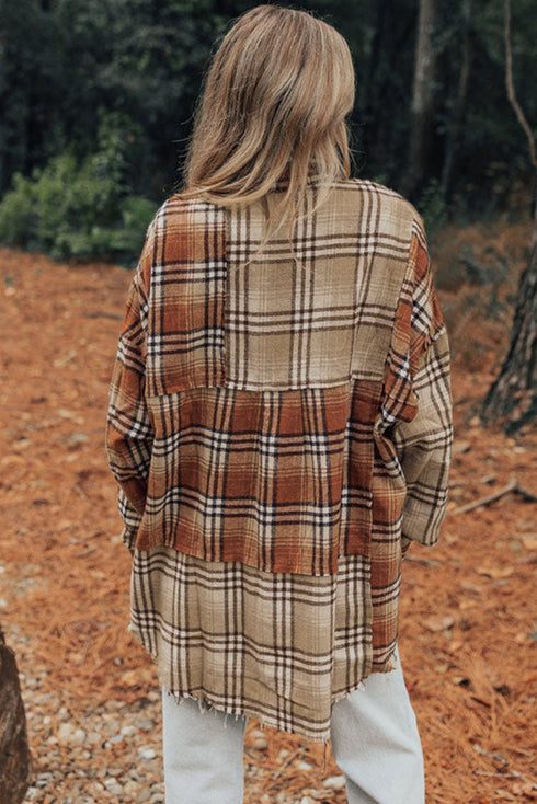 Western Patchwork High Low Plaid Shacket