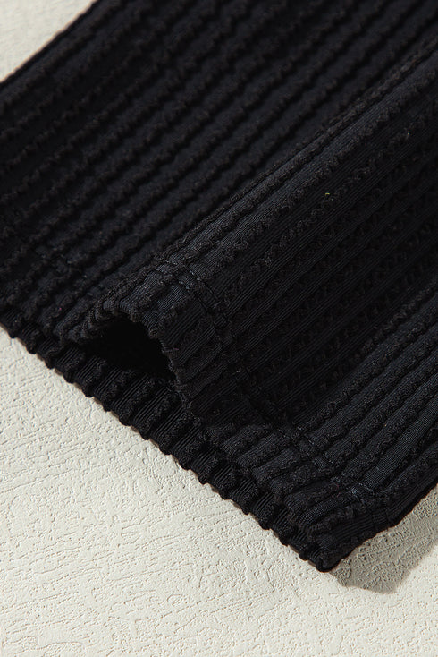 Solid Corded Knit Collared Roll Tab Sleeve Dress