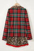 Plaid Leopard Print Patchwork Long Sleeve Shorts Sleepwear