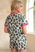 Western Style Leopard Print Contrast Trim Short Set