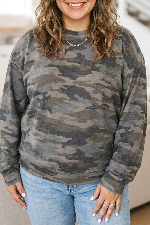 Polyester Elastane Camo Print Long Sleeve Top