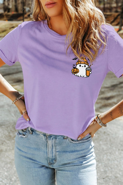 Ghost Embroidered Cuffed Short Sleeve Graphic Tee